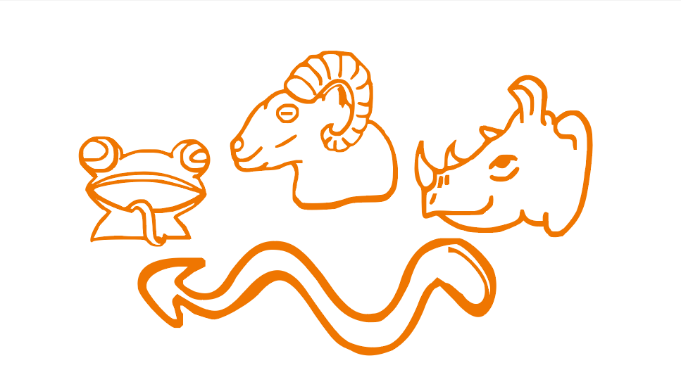 Tre dyr går på række (Doodle)