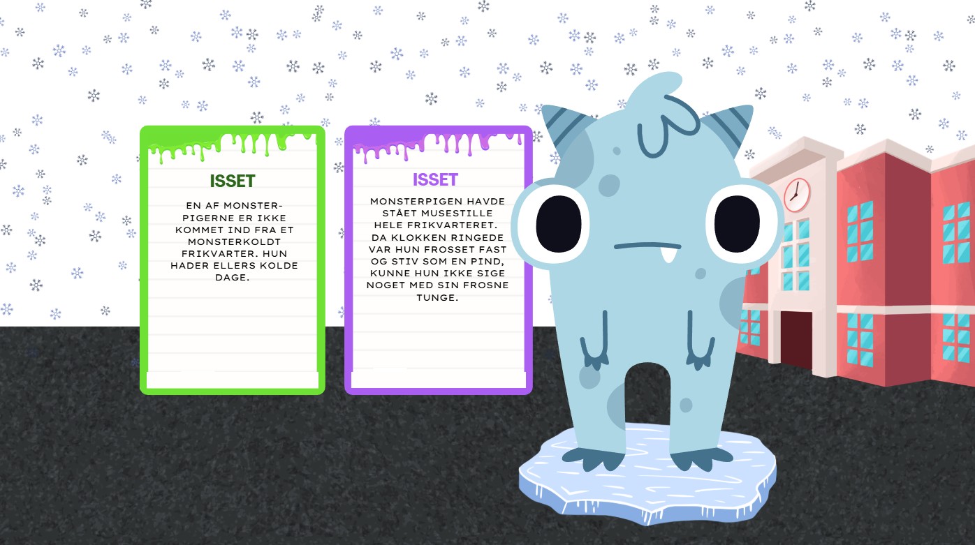 Skole, ismonster, snevejr, kort