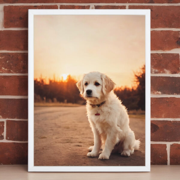 polaroid picture of dog, vintage, nostalgic vibe, white frame, soft and warm colors (Skabt med Padlet AI)