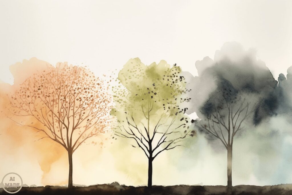 3 ensartede træer i forskellige farver