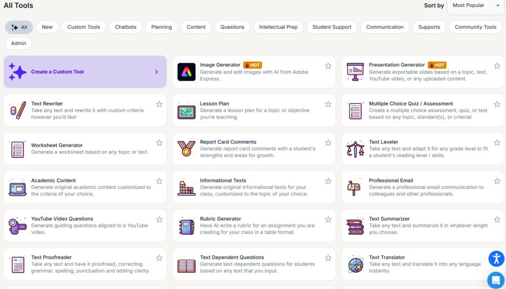 Screenshoot af Magic Schools platform