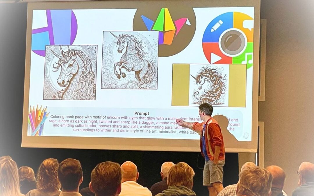 præsentation, webit, slide med enhjørninger, publikum