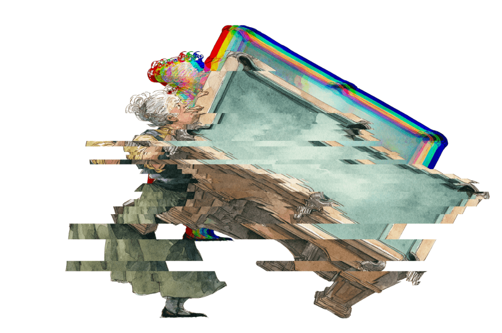 ældre kvinde, billardbord, distorted