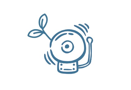 Skoleklokke, spirer, blå, doodle