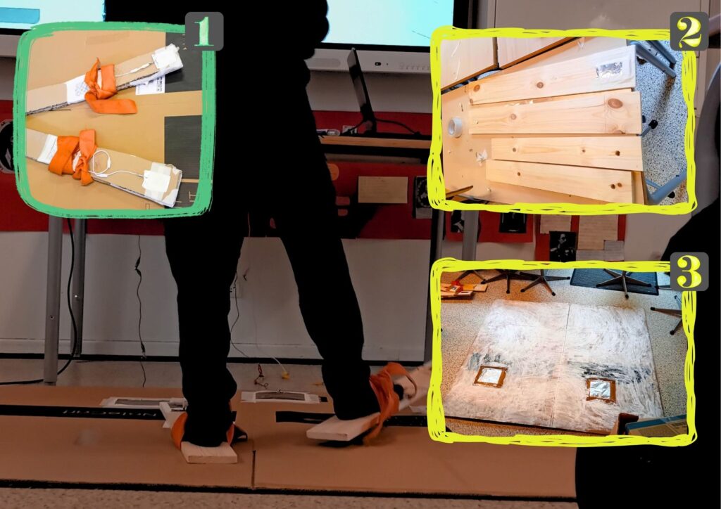 Skisimulator, træski, papunderlag, dreng i sort på ski